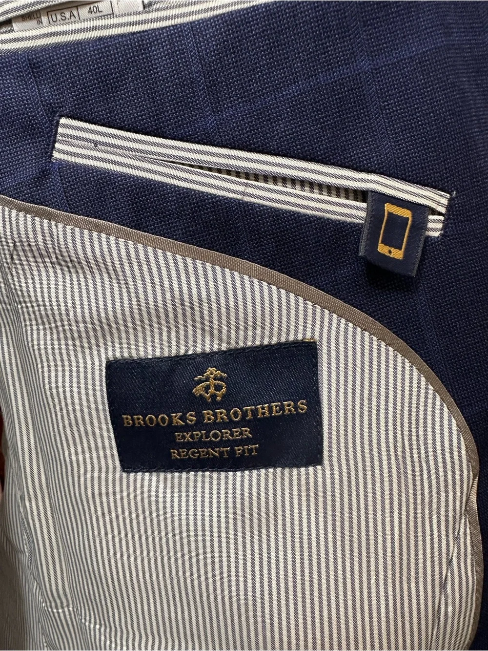 BROOKS BROTHERS MENS BLAZER SZ 40L BLUE WINDOWPANE LONG REGENT FIT EXPLORER COAT